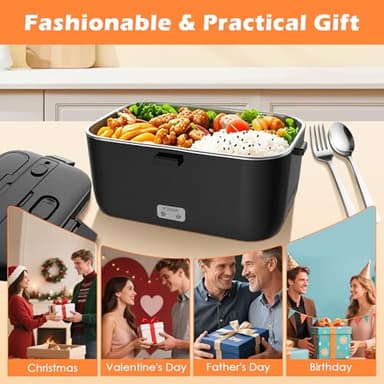 COZYEXPERT Electric-Lunch-Box-Heated-Food-Warmer 100W Heating Lunchbox for Adults 1.8L Portable Food Heater for Work/Car, 12V/24V/110-230V Lonchera Eléctrica Portátil with Fork Spoon (Black) - Image 8