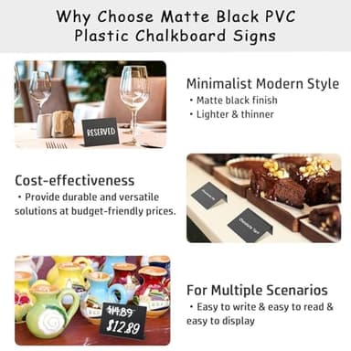 PigPotParty 12 Pcs Food Labels for Party Buffet w/Cleaning Spray, 4"x3" Mini Chalkboard Signs for Food Display, Table Place Cards - Name Tags- Small Chalk Board Signs, w/ 2 Markers - Image 5