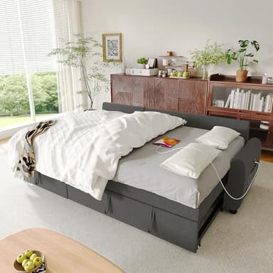 Ucloveria Sleeper Sofa Bed, 86" Convertible Sectional Sofa Couches for Living Room, Pull Out Couch Bed with Reversible Storage Chaise | USB Ports | Side Pockets | Removable Backrest - Image 4