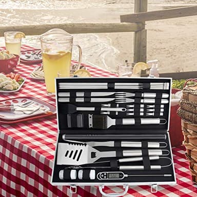 ROMANTICIST 28pcs BBQ Accessories Set with Thermometer - The Very Best Grill Gift on Birthday Wedding - Heavy Duty Stainless Steel Grill Set in Case for Outdoor Cooking Camping Grilling Smoking - Image 2