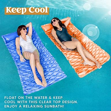 SLOOSH Inflatable Pool Floats Raft,Floating Lounge for Adults,64x32 inch Swimming Mat Pool Mattress with Headrest,2 Pieces Float Air Mat for Summer Water Beach Fun,Dark Blue,Orange - Image 6