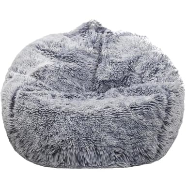 Fluffy Stuffed Animal Storage Bean Bag Chair Cover (No Filler), Faux Fur Comfy Bean Bag Cover for Organizing Plush Toys or Textile, for Adults Teens Kids Girls, Gray - Image 1