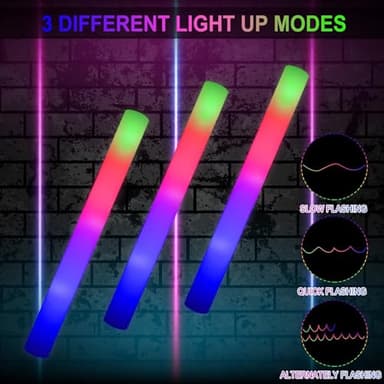 LifBetter Light Up Glow Sticks Bulk, LED Foam Sticks in The Dark with 3 Modes Flashing Led Foam Multicolor Batons Light up Party Favors for Birthdays, Weddings, Concerts, Festivals (30pcs) - Image 3