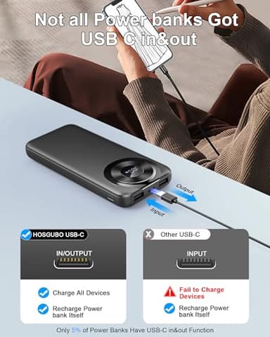 Hosgubo Power Bank 10000mAh, Portable Charger with Built in Cable 5V/3A High-Speed Charging, 4 Output 2 Input LED Display Slim Powerbank for iPhone 15/14/13, Galaxy S23/22, Tablet and etc - Image 6
