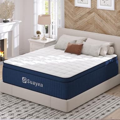 SUAYEA King Size Mattress, 12 Inch King Mattress in a Box, Medium Firm Pocket Spring and Gel Memory Foam for Superior Comfort, Pressure Relief, Strong Edge Support - Image 1