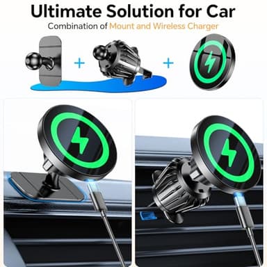 Coolpow for Magsafe Car Mount Charger【100% Stable】 15W Magsafe Car Charger Magnetic Phone Holders for Your Car Accessories for Women Men Car Phone Holder Wireless Car Charger for iPhone 17 16 15 14 13 - Image 2