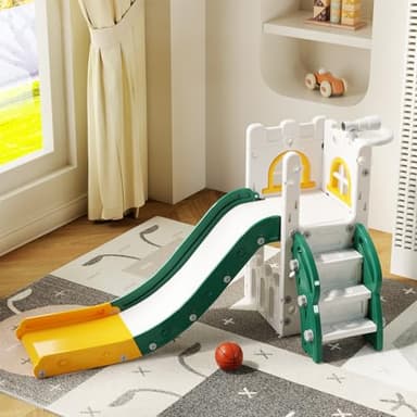 MOCUTEEN 6 in 1 Toddler Slide,Baby Playset for Indoor Outdoor Playground with Basketball Hoop,Storage and Telescope,Climbing Toys for Toddler Playground Playset - Image 6