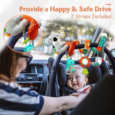 XIXILAND Car Seat Toys Baby Toys 0-3 Months Developmental, Stroller Toys Infant Toys 0-6 Months Newborn Toys, Carseat Toys for Infants 0-12 Months with Dinosaur, Lion Mirror, Teether - Image 7
