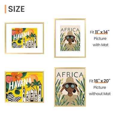 upsimples 16x20 Picture Frame Set of 5, Display Pictures 11x14 with Mat or 16 x 20 Without, Wall Gallery Poster Frames, Gold - Image 5