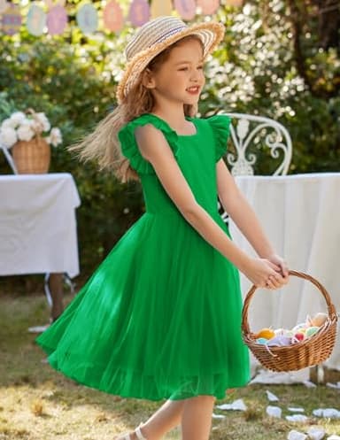 Arshiner Tulle Tutu Dress for Toddler Girls Baby Girl Rose Red Tutu Princess Party Sundress (Green, 4T) - Image 4