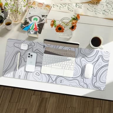 Reniteco Waterproof Large Gaming Mouse Pad with Durable Stitched Edges, Non-Slip Rubber Base, Smooth Surface Mouse Mat Desk Pad for Home Office Gaming, 31.5"x11.8"x0.12", White Topographic Map - Image 7