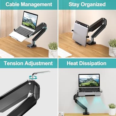 MOUNT PRO Laptop Arm Mount for Desk, 2 in 1 Function Monitor Laptop Stand, Fits Max 17" Notebook and 32" Computer Screen, Aluminum Single Monitor Holder with Adjustable Tray, Holds up to 19.8lbs - Image 5