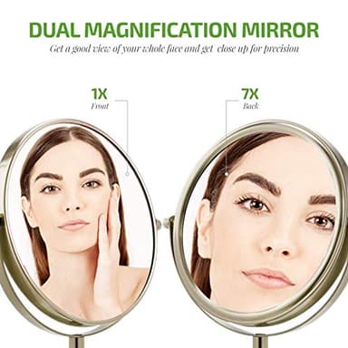 OVENTE 7'' Tabletop Makeup Mirror with 1X/7X Magnification, 360° Swivel Design and Double-Sided Free-Standing Vanity Mirror Perfect for Dresser, Bedroom and Office Desk, Nickel Brushed MNLCT70BR1X7X - Image 2