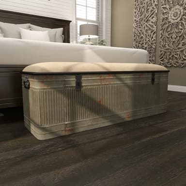 Deco 79 Metal Room Storage Bench Galvanized Entryway Bench with Cream Burlap Top, Bench 50" x 16" x 18", Gray - Image 12