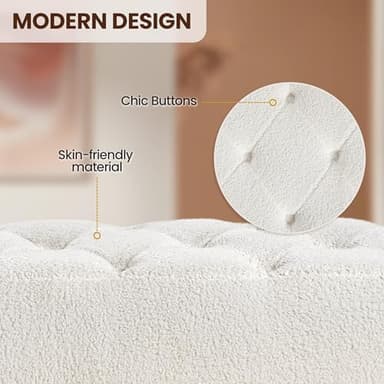 Yaheetech Modern Ottoman Bench Boucle Bench Upholstered Footrest for Living Room with Gold Metal Legs and Padded Seat Ivory - Image 6