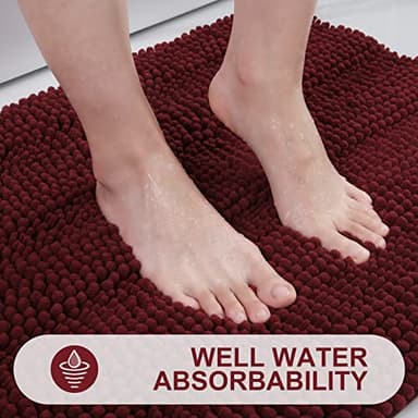 Grandaily Chenille Striped Bathroom Rugs 59x35, Extra Thick and Absorbent Bath Mats, Non-Slip Soft Plush Shaggy Shower Carpet, Machine Wash Dry, Bath Rug for Bathroom, Burgundy - Image 5
