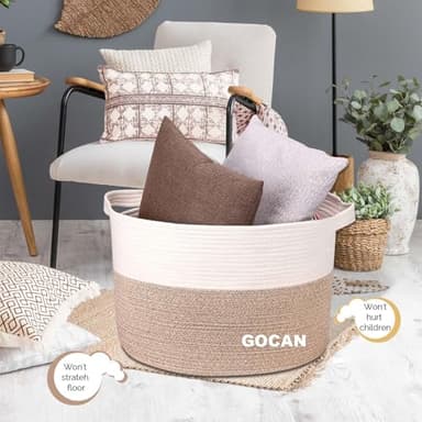 GOCAN Extra Large Laundry Basket toy storage 22"X22"X14" blanket basket Cotton Rope Woven Baskets with Handles for Living Room (Brown/Beige) XXXL - Image 4