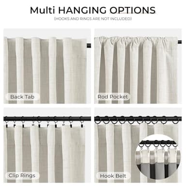 INOVADAY 100% Blackout Curtains 96 Inches Length 2 Panels Set, Back Tab/Rod Pocket Linen Black Out Curtains for Bedroom, Thermal Insulated Window Drapes - Beige, W50 X L96 - Image 3