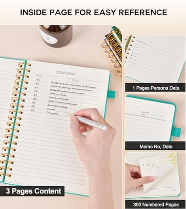 Spiral Notebook Journal for Women Men, 300 Numbered Lined Pages, College Ruled, A5 Hardcover Spiral Bound Notebook for School, Work, Note Taking Writing, Leather Spiral Journal Medium 5.9"x8.5" - Image 5