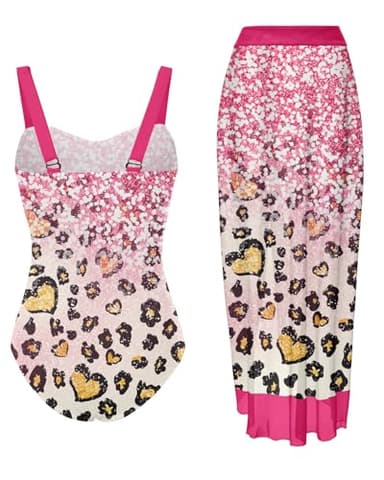 UNIFACO Girls Bathing Suit Size 10-12 One Picee Leopard Swimsuit with Beach Cover ups Kids 2 Piece Swimwear Sets - Image 2