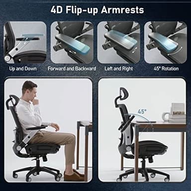 COLAMY Ergonomic Mesh Office Chair with Footrest, High Back Computer Executive Desk Chair with Headrest and 4D Flip-up Armrests, Adjustable Tilt Lock and Lumbar Support-Black - Image 5