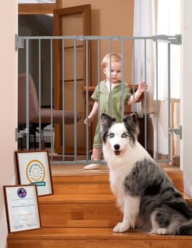 Babelio Baby Gate for Stairs, Kitchen & Doorways, 26-43" W 28" H No Bottom Bar| Easy Installation| One-Handed Operation| Auto-Close| Hardware Mount (Drill Needed) Safety Dog/Pet Gate Indoor (Grey) - Image 1