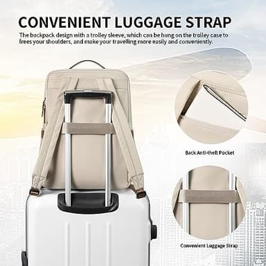 Stylish Laptop Backpack for Women Airline Approved Perfect for Work College and Travel Multi-Functional Casual Daypack Fits 15.6 Inch Notebook (Apricot) - Image 5