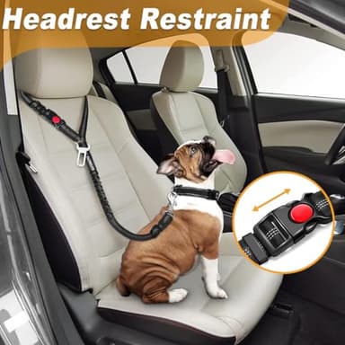 3 Piece Set Dog Seat Belt Retractable Dog Car Seatbelts Adjustable Pet Seat Belt for Vehicle Headrest Restraint Adjustable Heavy Duty & Elastic & Durable Car Harness for Dogs - Image 2