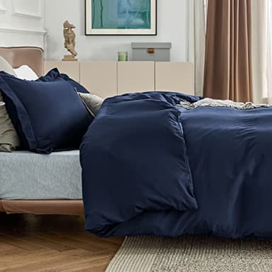 Bedsure Duvet Cover King Size - Soft Double Brushed Bedding Set for Kids & Adults, Zipper Closure, 3 Pieces, Includes 1 Duvet Cover (104"x90") & 2 Pillow Shams, NO Comforter, Navy Blue - Image 4