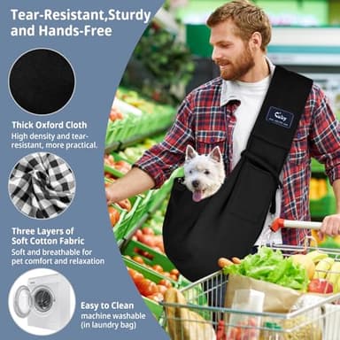 CUBY Dog and Cat Sling Carrier - Hands Free Reversible Pet Papoose Bag - Soft Pouch and Tote Design - Suitable for Puppy, Small Dogs Cats Outdoor (Black Senior, Unadjustable Strap) - Image 5