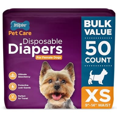 Inspire Pet Care Dog Diapers Female Dogs | Bulk Value Doggie Incontinence, Accidents, for Heat, Pee or Period and Housebreaking (X-Small (50 Count)) - Image 1