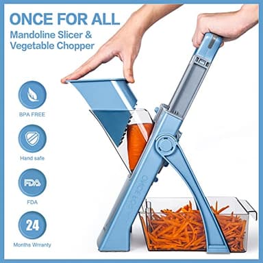 ONCE FOR ALL Upgrade Safe Mandoline Slicer Plus, Biger Size, Adjustable Vegetable Food Chopper Potato Fries Cutter, Detachable Blade, Kitchen Chopping Artifact, Gift (SkyBlue) - Image 8