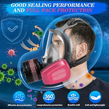 Full Face Gas Masks Survival Nuclear and Chemical with 40mm Activated Carbon Filter and 60921 Filters/Cartridges, Respirator Mask With Filters Against Dust, Organic Vapor, Paint, Welding, Chemicals - Image 3