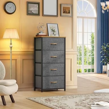 DWVO 4 Drawers Dresser, Small Dresser for Bedroom, Fabric Storage Tower, Chest of Drawers, Organizer Unit for Closets, Living Room, Sturdy Steel Frame, Wooden Top, Easy Pull Handle - Image 4