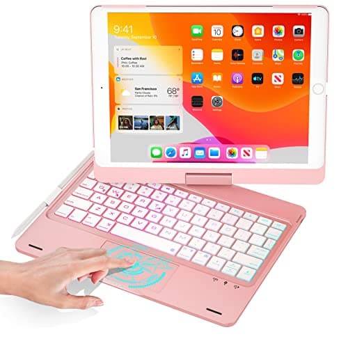 BABG iPad 9th Generation Case with Keyboard,360° Rotatable,Touchpad,Backlit Keyboard with Pencil Holder for 10.2 inch iPad 9th Gen 2021/ 8th Gen 2020/7th Gen 2019 and iPad Air 3/Pro 10.5"-Rose Gold - Image 1