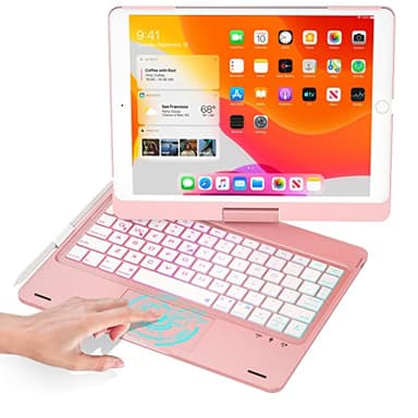 BABG iPad 9th Generation Case with Keyboard,360° Rotatable,Touchpad,Backlit Keyboard with Pencil Holder for 10.2 inch iPad 9th Gen 2021/ 8th Gen 2020/7th Gen 2019 and iPad Air 3/Pro 10.5"-Rose Gold - Image 1