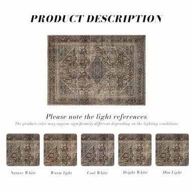 Domitapis Area Rug 5×7, Large Vintage Boho Rug,Ultra-Soft Low Pile, Washable, Non Slip,Stain Resistant, Printed Carpet for Living Room Bedrooms Playroom Office Kitchen,Oat/Antiquity - Image 2