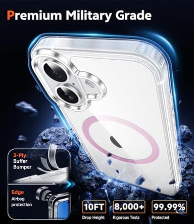 FNTCASE for iPhone 17 Case Clear: Magnetic Transparent Phone Cases with Screen Protector Slim Anti Yellowing Military Grade Drop Protection Rugged Shockproof Protective Cell Phone Cover (F-Pink) - Image 6