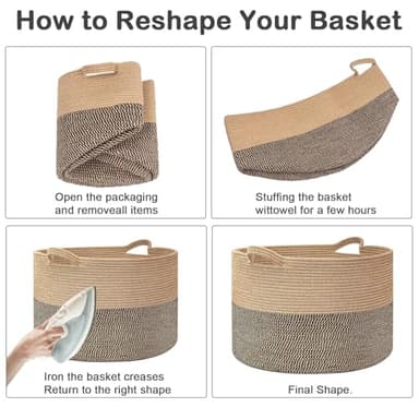 HZFTJOY Large Blanket Basket for Organizing,65L Closet Organizers and Storage Bins Box for Shelves Woven Rope Storage Baskets,Living Room,Bedroom,Dorm,Laundry room (White&Brown) - Image 8