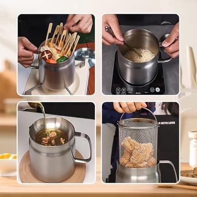 68oz 304 Stainless Steel Deep Fryer Pot with Basket & Strainer, Large Capacity Bacon Grease Container for Kitchen,Frying, Cooking, Camping,Oil Filter Container - Dishwasher Safe (68oz/2L/2.1Qt) - Image 3
