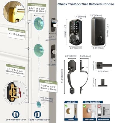 Veise Smart Front Door Lock Set, App Control, Keyless Entry Deadbolt with Lever Handle, Electronic Digital Touchscreen Keypad, Auto Lock, Easy Install, Matte Black - Image 6