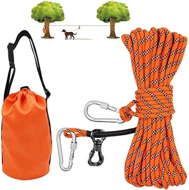 XiaZ Dog Tie Out Cable for Camping, 100ft Portable Overhead Trolley System for Dogs up to 200lbs,Dog Lead for Yard, Camping, Parks, Outdoor Events,5 min Set-up - Image 1