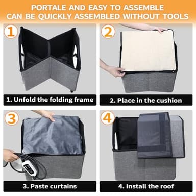 Heated Cat House for Outside - Weatherproof & Insulated Foldable Outdoor Warm Cat Shelter with Thermostatic Pet Heating Pad for Winter Outdoor Stray (Charcoal, 12"x15") - Image 4