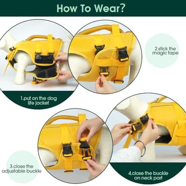 Kuoser Dog Life Jacket High Flotation, Reflective Dogs Life Vest for Swimming Boating, Adjustable Small Medium Large Dog lifejacket, Lightweight Dogs Life Preserver Rescue Handle Spring Summer Pool - Image 6