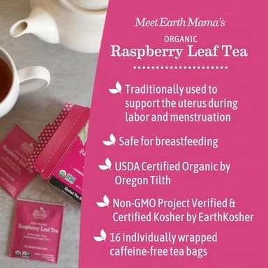 Earth Mama Organic Raspberry Leaf Tea Bags | Labor Tonic & Menstrual Support Herbal Tea, Red Raspberry Leaf Tea for Pregnancy & Postpartum Care Recovery, Caffeine Free Tea, Non GMO, (16 Teabags, 3-Pk) - Image 4