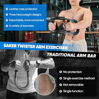 Saker Twister Arm Trainer, PowerTwist Arm Trainer, Adjustable Forearm Strengthener, Arm Exercise Equipment, Chest Workout Equipment, Portable Spring Resistance for Home Gym Equipment (40-90LB) - Image 4