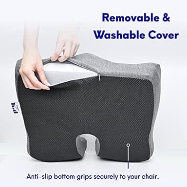Cushion Lab Patented Pressure Relief Seat Cushion for Long Sitting Hours on Office & Home Chair - Extra-Dense Memory Foam for Soft Support. Car Pad for Hip, Tailbone, Coccyx, Sciatica - Black - Image 6