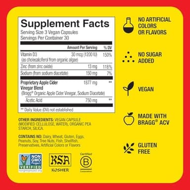 Bragg Apple Cider Vinegar Capsules with Vitamin D and Zinc - 90 Capsules - Supports The Immune System - Image 7