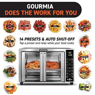 Gourmia Toaster Oven Air Fryer Combo 17 cooking presets 1700W french door digital air fryer oven 24L capacity accessories, convection rack, baking pan tray recipe book GTF7655,Large,Stainless Steel - Image 4