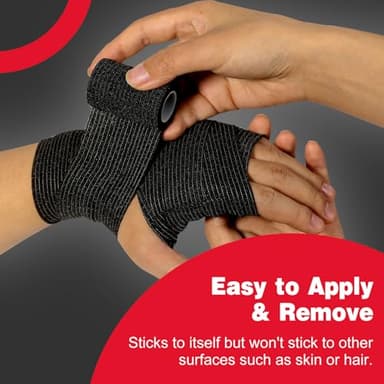 AZEN 16 Pack Self Adhesive Bandage Wrap Black, 2" X 5 Yards Black Athletic Tape, Vet Wrap, Tattoo Grip Tape Wrap,Ankle Tape, Cohesive Bandage Wrap - Image 4